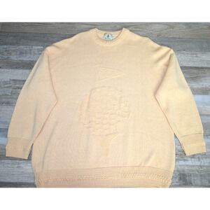 Vtg Green Lamb Wool Golf Sweater Women's Yellow Ball Tee Flag Size XL
